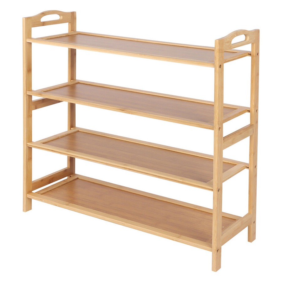 Casa Decor 4 Tier Bamboo Compact Shoe Storage Organiser Stool 69x69cm Oak