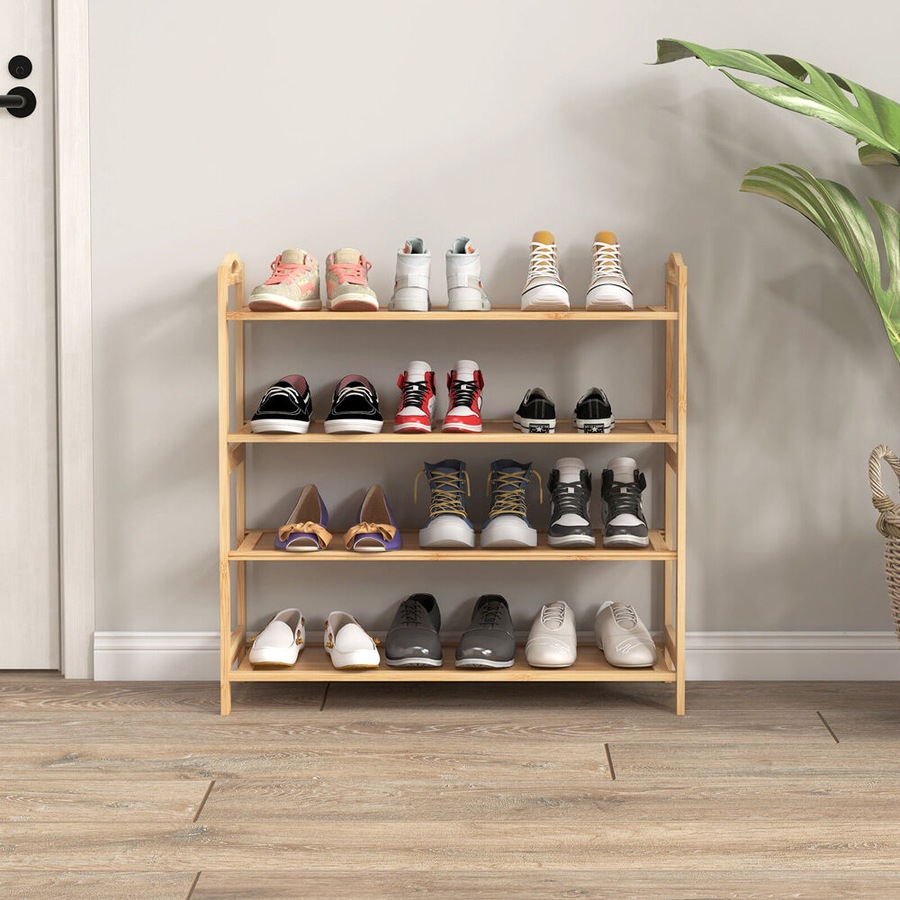 Casa Decor 4 Tier Bamboo Compact Shoe Storage Organiser Stool 69x69cm Oak