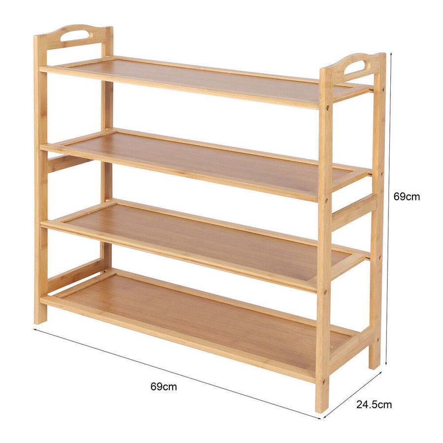 Casa Decor 4 Tier Bamboo Compact Shoe Storage Organiser Stool 69x69cm Oak