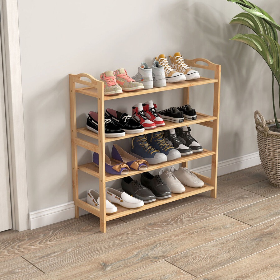 Casa Decor 4 Tier Bamboo Compact Shoe Storage Organiser Stool 69x69cm Oak