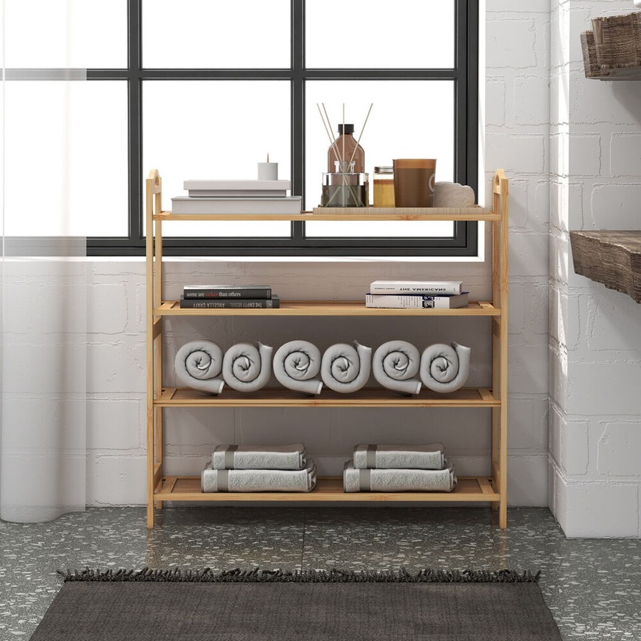 Casa Decor 4 Tier Bamboo Compact Shoe Storage Organiser Stool 69x69cm Oak