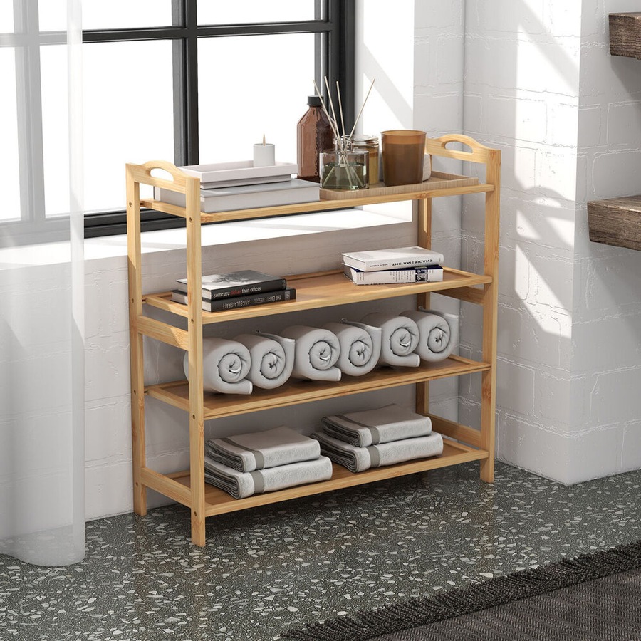 Casa Decor 4 Tier Bamboo Compact Shoe Storage Organiser Stool 69x69cm Oak