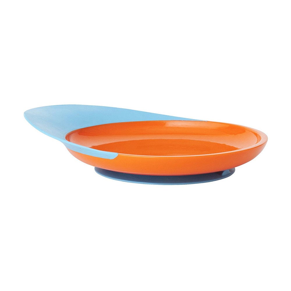 Boon Blue/Orange Catch Plate w/ Spill Catcher for Baby/Toddler Food Mat/Table