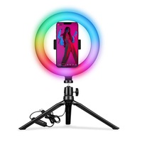 Celly RGB Selfie Ring Led Light w/ Mobile Phone Holder/Tripod Stand Black
