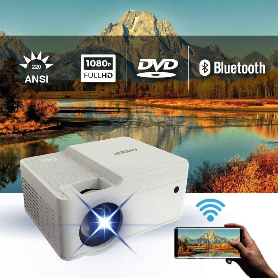 Chargecore Laser 1080P LED Projector w/ DVD Player & WiFi Casting HDMI/USB White