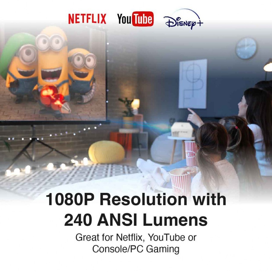 Chargecore Laser 1080P LED Projector w/ DVD Player & WiFi Casting HDMI/USB White