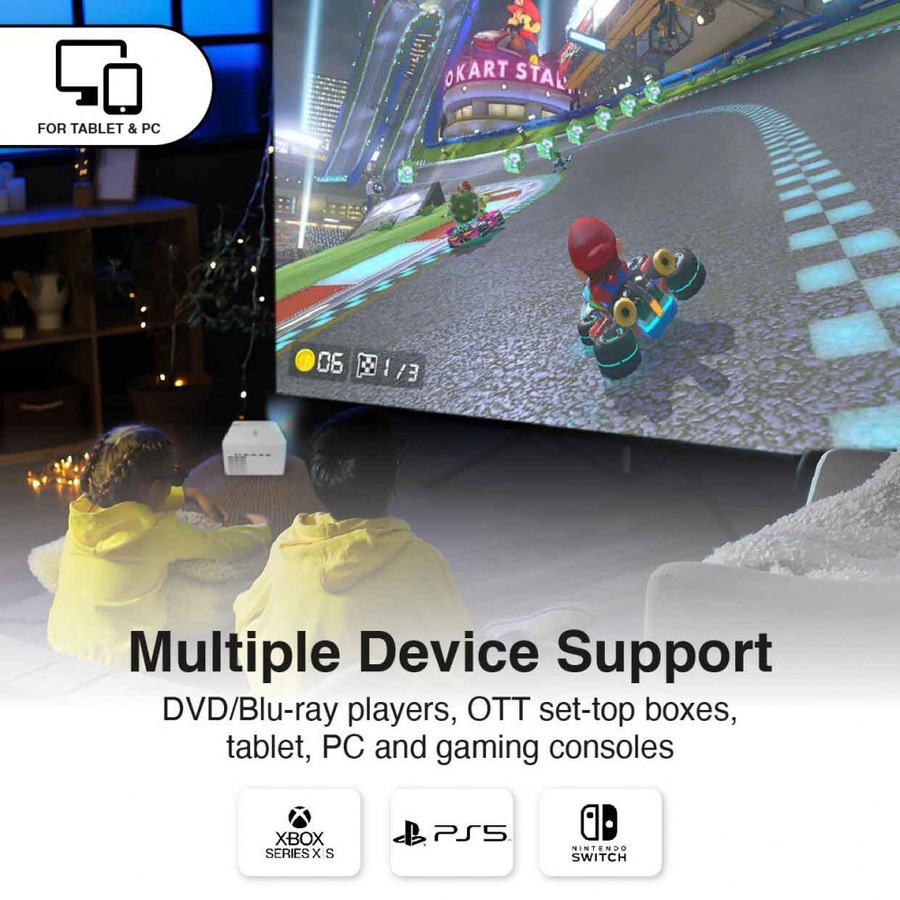 Chargecore Laser 1080P LED Projector w/ DVD Player & WiFi Casting HDMI/USB White