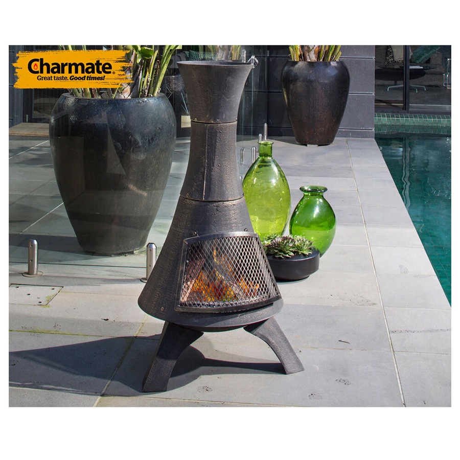 Charmate Cast Iron Black Outdoor Fireplace/Firepit Modern Chiminea 54 x 112cm