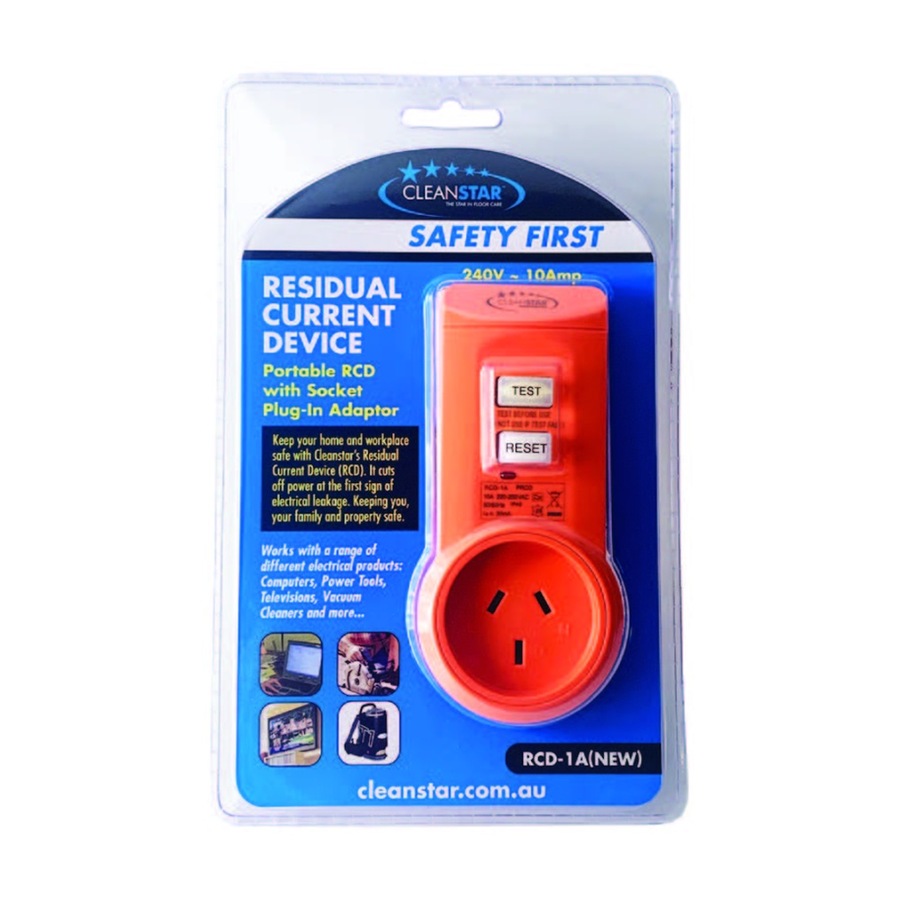 Cleanstar Portable RCD Sfaety Stwitch With Socket Plug-In Adaptor Orange