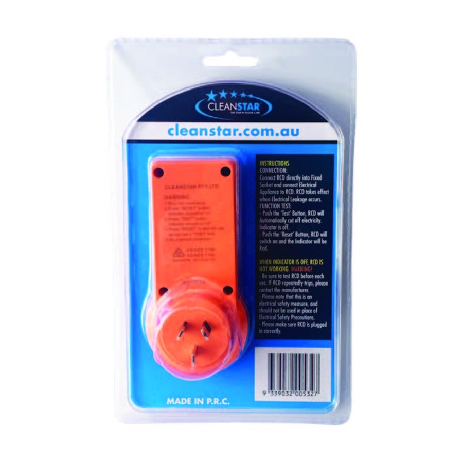 Cleanstar Portable RCD Sfaety Stwitch With Socket Plug-In Adaptor Orange