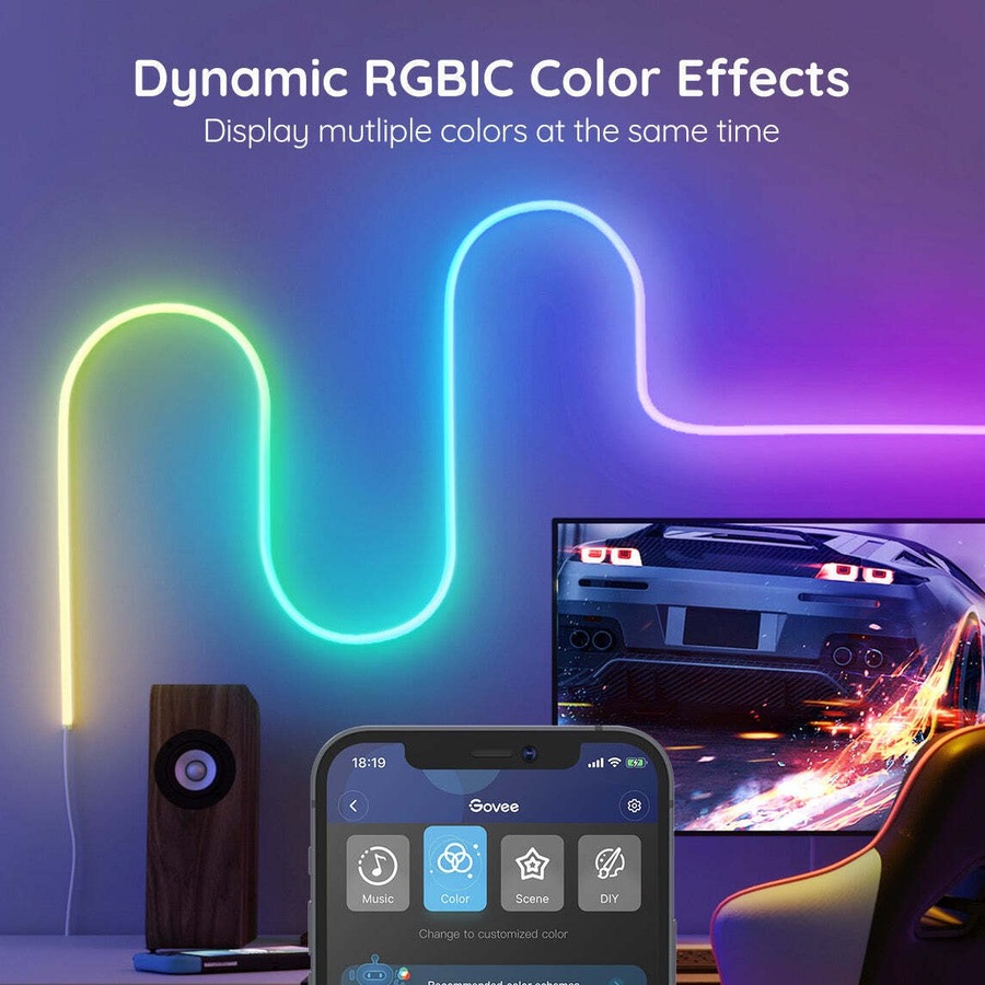 Govee Neon Flex RGBIC Smart LED Rope Light Strip Voice Control 3M
