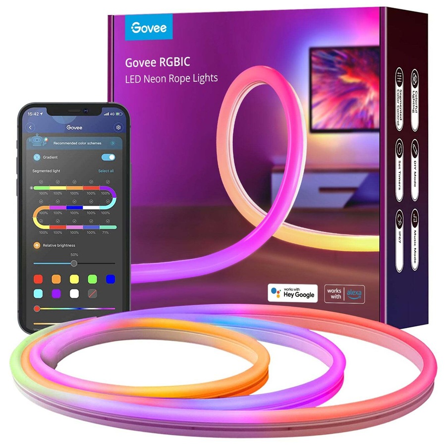 Govee Neon Flex RGBIC Smart LED Rope Light Strip Voice Control 3M