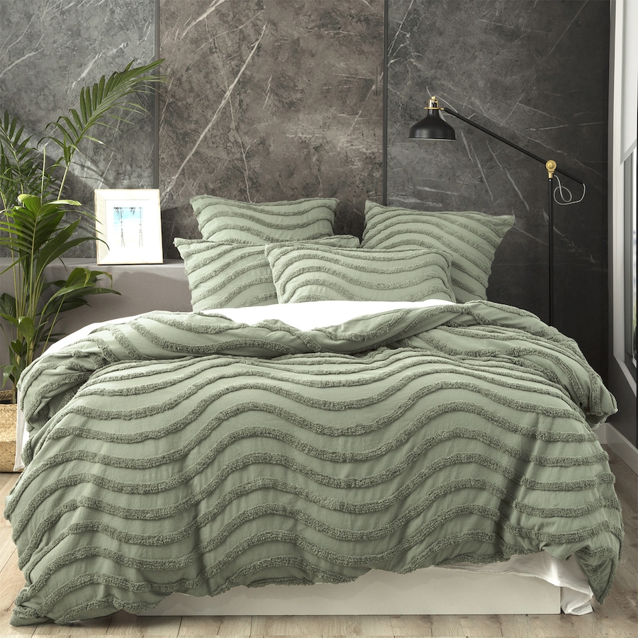 Cloud Linen Wave King Bed Quilt Cover Cotton Chenille Vintage Washed Tufted Sage
