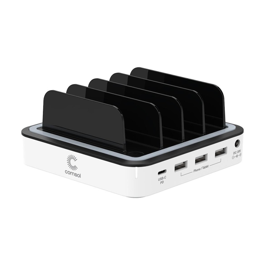 Comsol 4 Port Desktop USB-C & 3 USB-A Charging Station 2.4A Ports White 48W