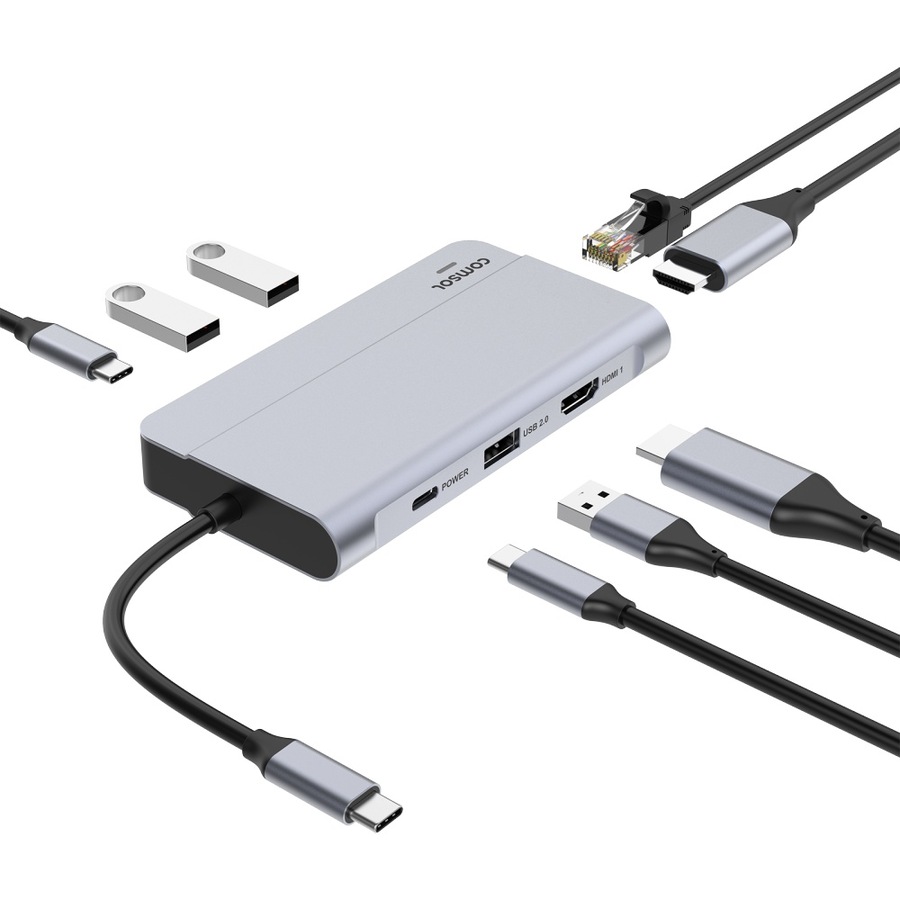 Buy Comsol USB-C Dual HDMI Monitor Computer 9 Port Docking Station Grey ...