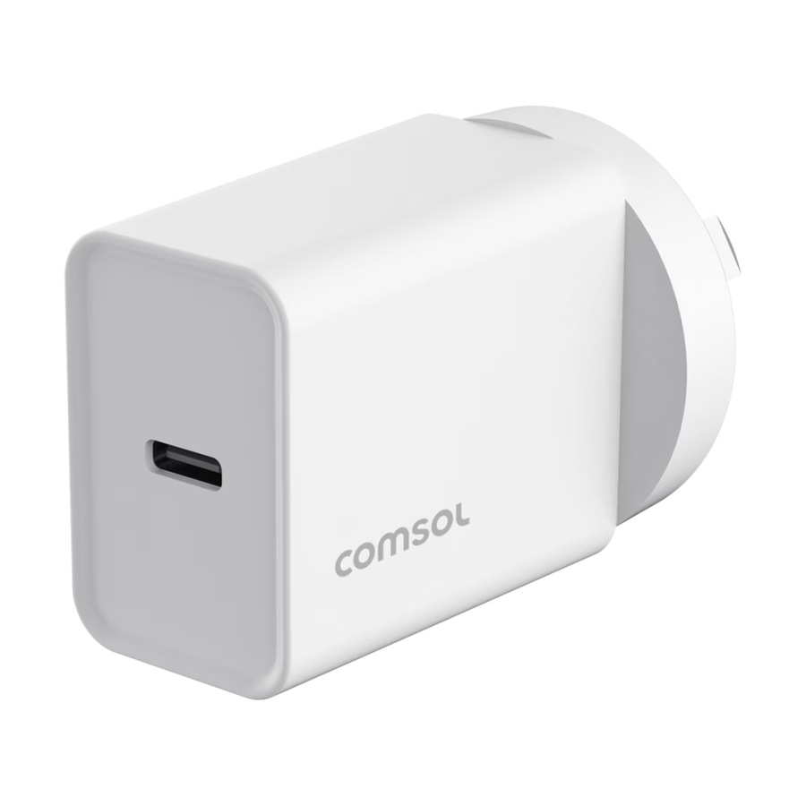 Comsol USB-C Wall Fast Charge Compact Universal Charger White 20W