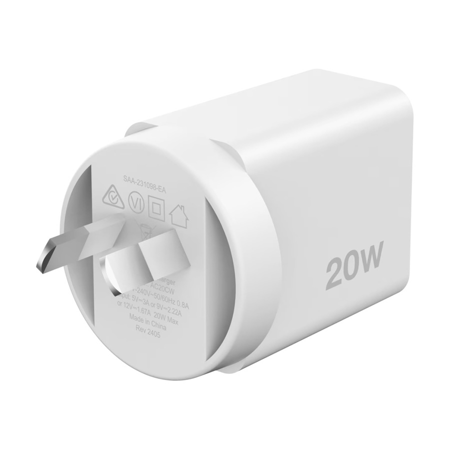 Comsol USB-C Wall Fast Charge Compact Universal Charger White 20W