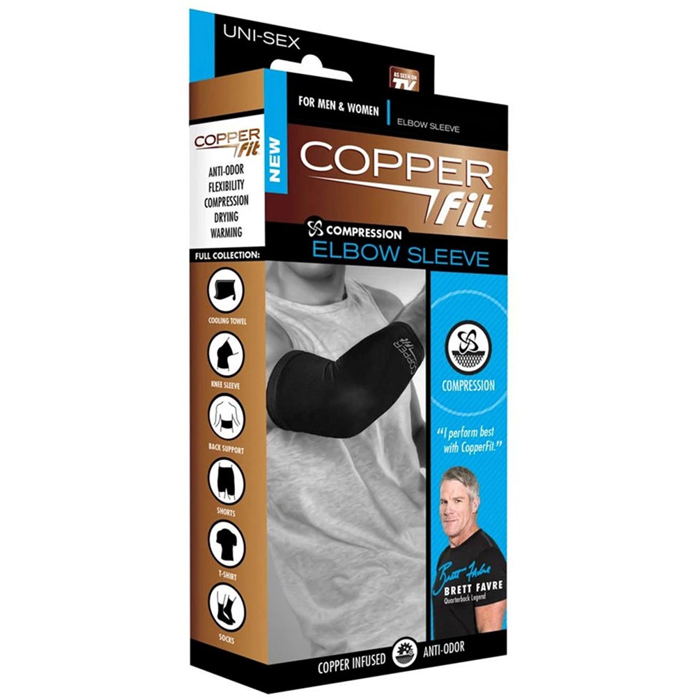 Copper Fit Large 12.5-14" Unisex Compression Elbow Sleeve Gym/Training/Sport BLK
