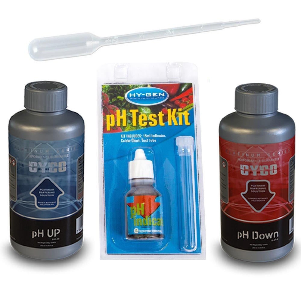 Cyco pH Test Kit w/ 250ml pH Up/250ml pH Down/pH Test Solution for Hydroponics