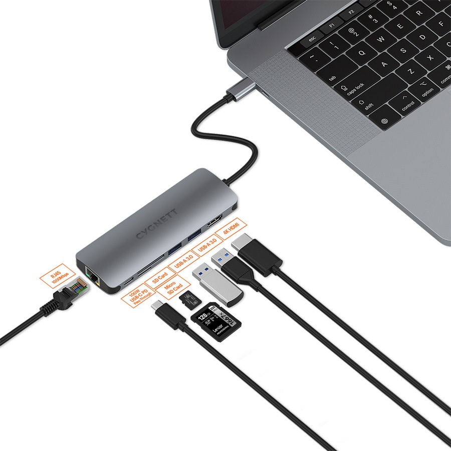 Cygnett 7-in-1 Unite DeskMate 100W USB-C Hub Single 4K HDMI Multiport Adapter