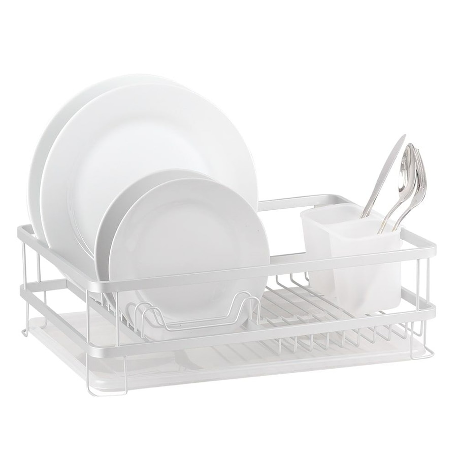 D.line Aluminium Dish Rack w/ Draining Board Drying Rack Organiser White