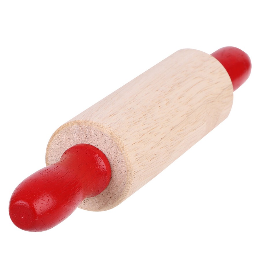 Daily Bake Small Wood Rolling Pin Pastry Dough Roller 20x3.7cm Natural/Red