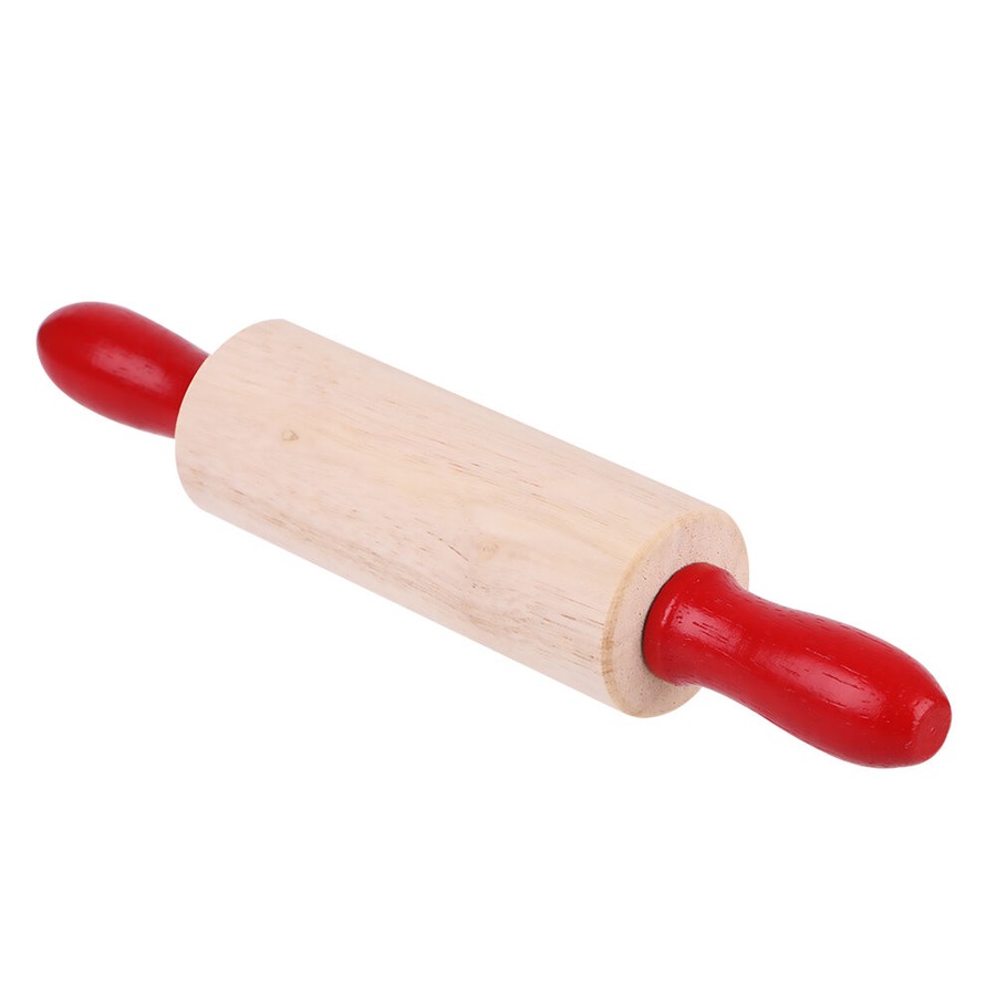 Daily Bake Small Wood Rolling Pin Pastry Dough Roller 20x3.7cm Natural/Red