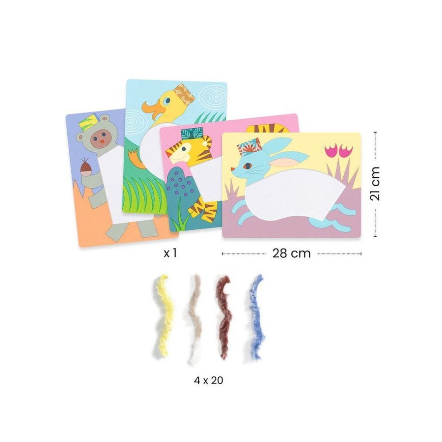 Djeco 4 Animals with Hats Wool & Velcro Collage Kids Activity Craft Kit 3y+
