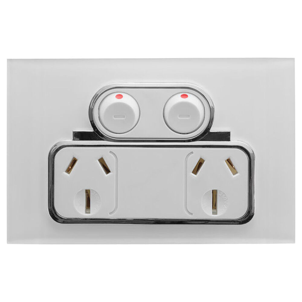 Doss Acrylic Plate Double Powerpoint Switch 250V 10A GPO 74x115mm White Australia