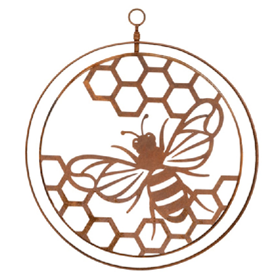 Double Ring Bee 34cm Corten Steel Outdoor Ornament Garden Patio Decor Assorted