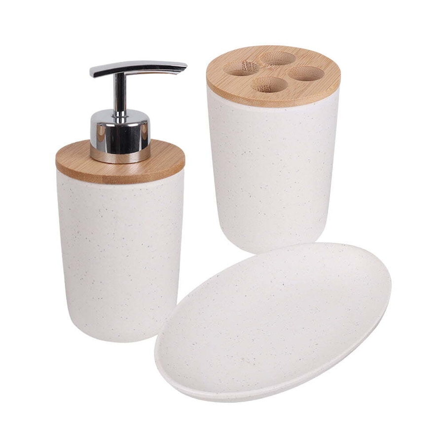Eco Basics 3-in-1 Vanity Bathroom Set Toothbrush/Soap Holder Dispenser Tray WHT