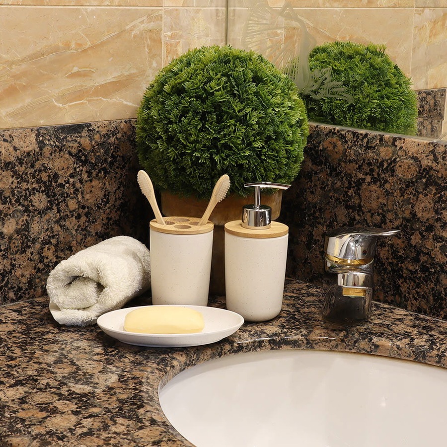 Eco Basics 3-in-1 Vanity Bathroom Set Toothbrush/Soap Holder Dispenser Tray WHT