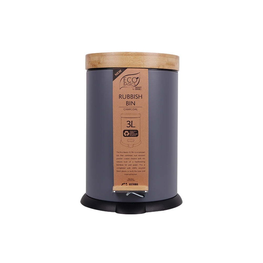 Eco Basics 3L Rubbish Bin/Trash Garbage Can Waste Container Storage Charcoal