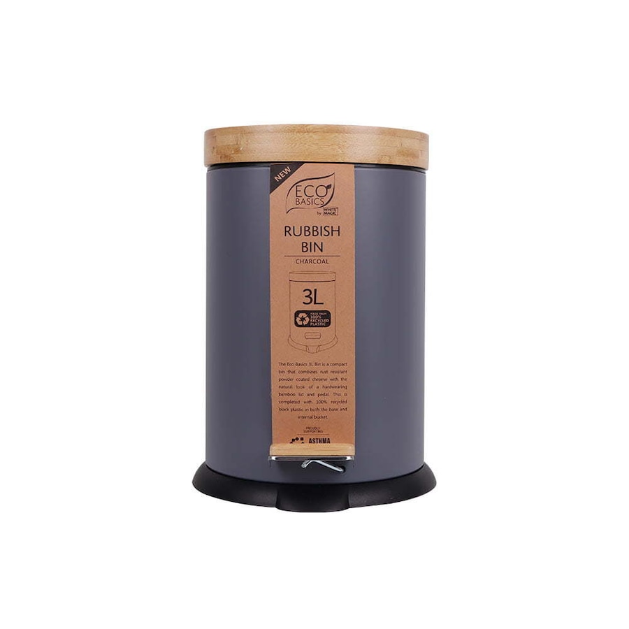 Eco Basics 3L Rubbish Bin/Trash Garbage Can Waste Container Storage Charcoal