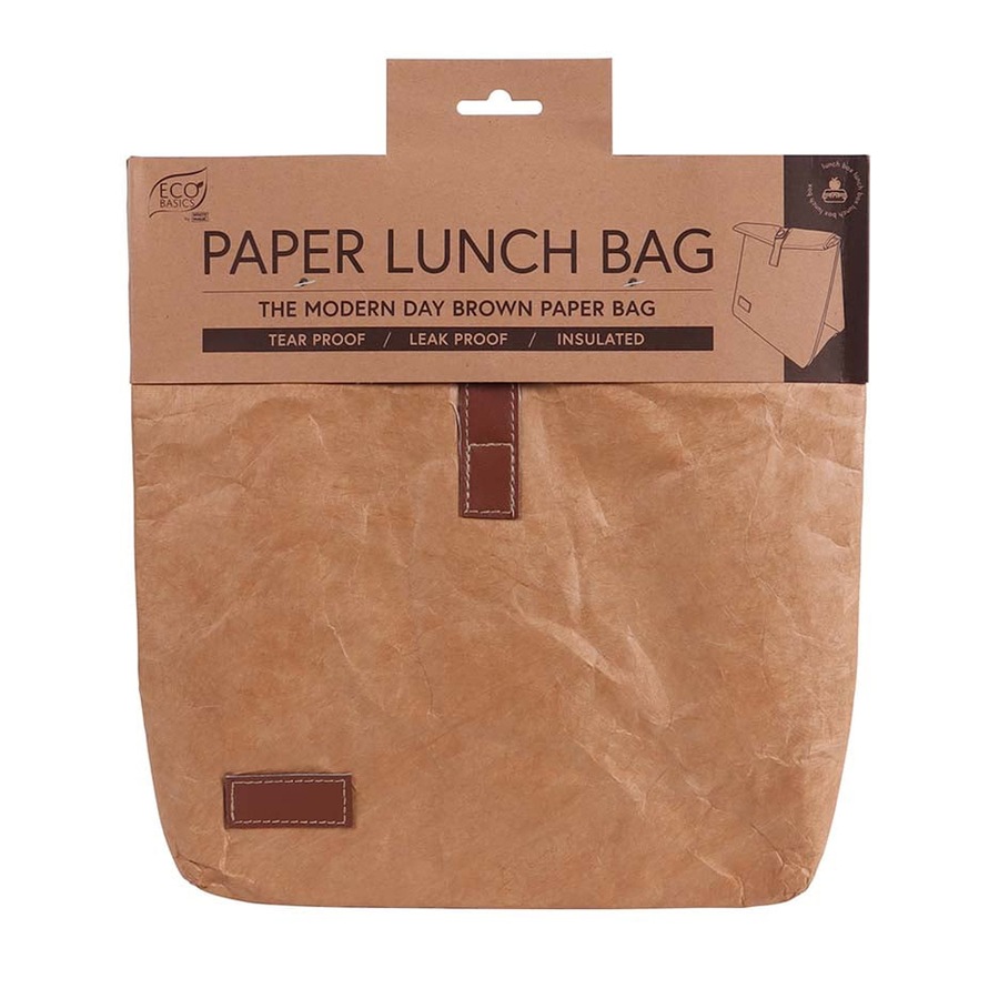 Eco Basics Reusable Insulated Paper Snack/Lunch Bag Waterproof Storage Brown