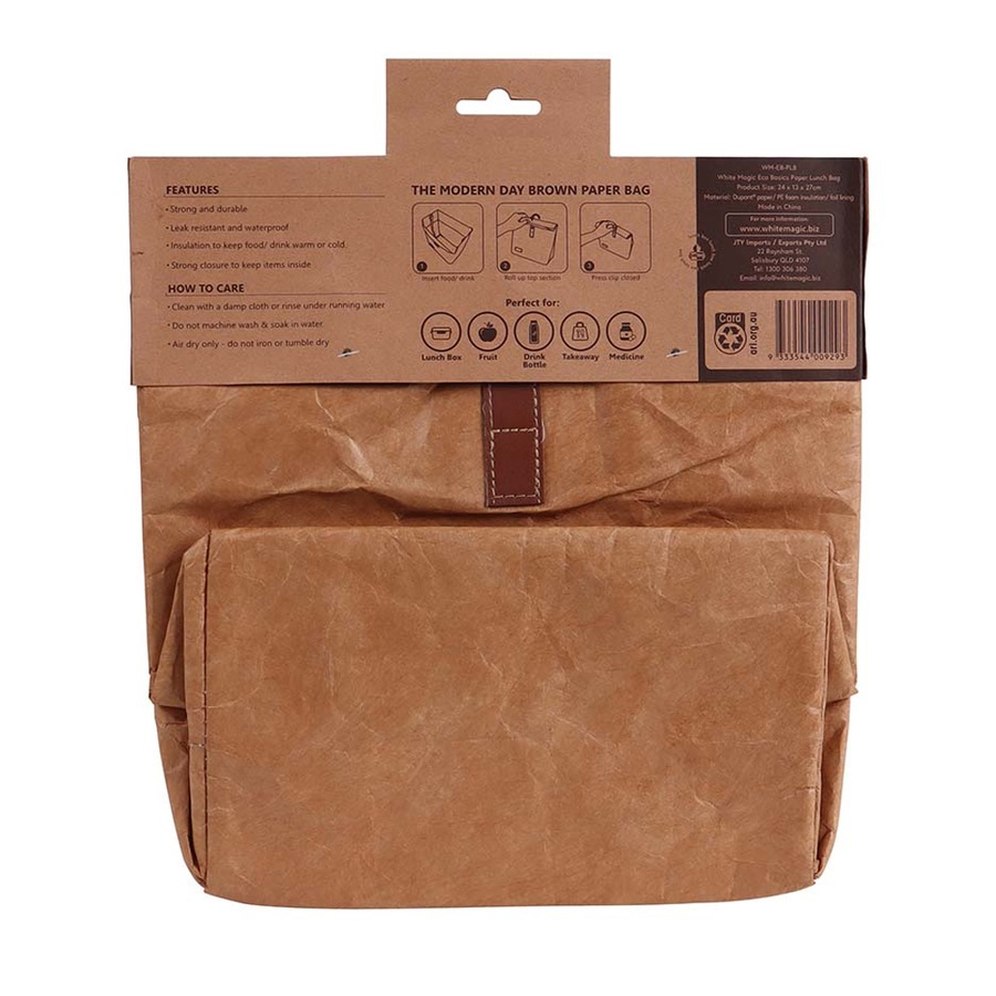 Eco Basics Reusable Insulated Paper Snack/Lunch Bag Waterproof Storage Brown
