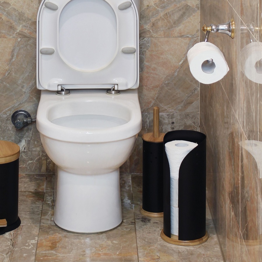 Eco Basics Stainless Steel Toilet Roll Dispenser Holder Storage Black