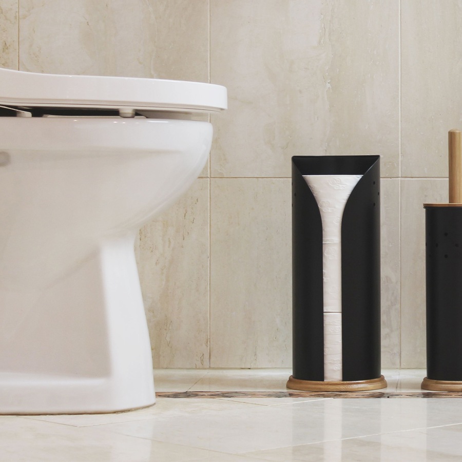 Eco Basics Stainless Steel Toilet Roll Dispenser Holder Storage Black