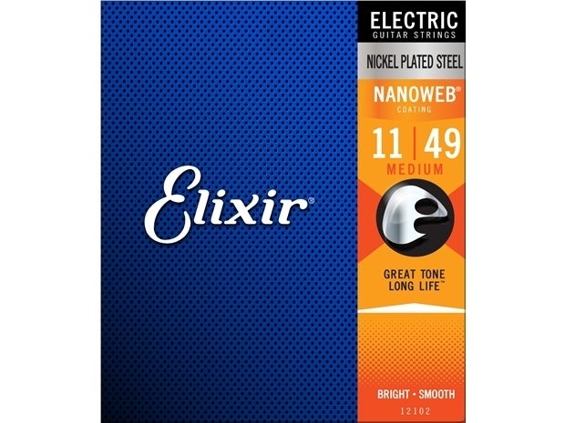 Elixir #12102 Electric Guitar Strings Nanoweb Nickel Plated Steel 11-49 Medium