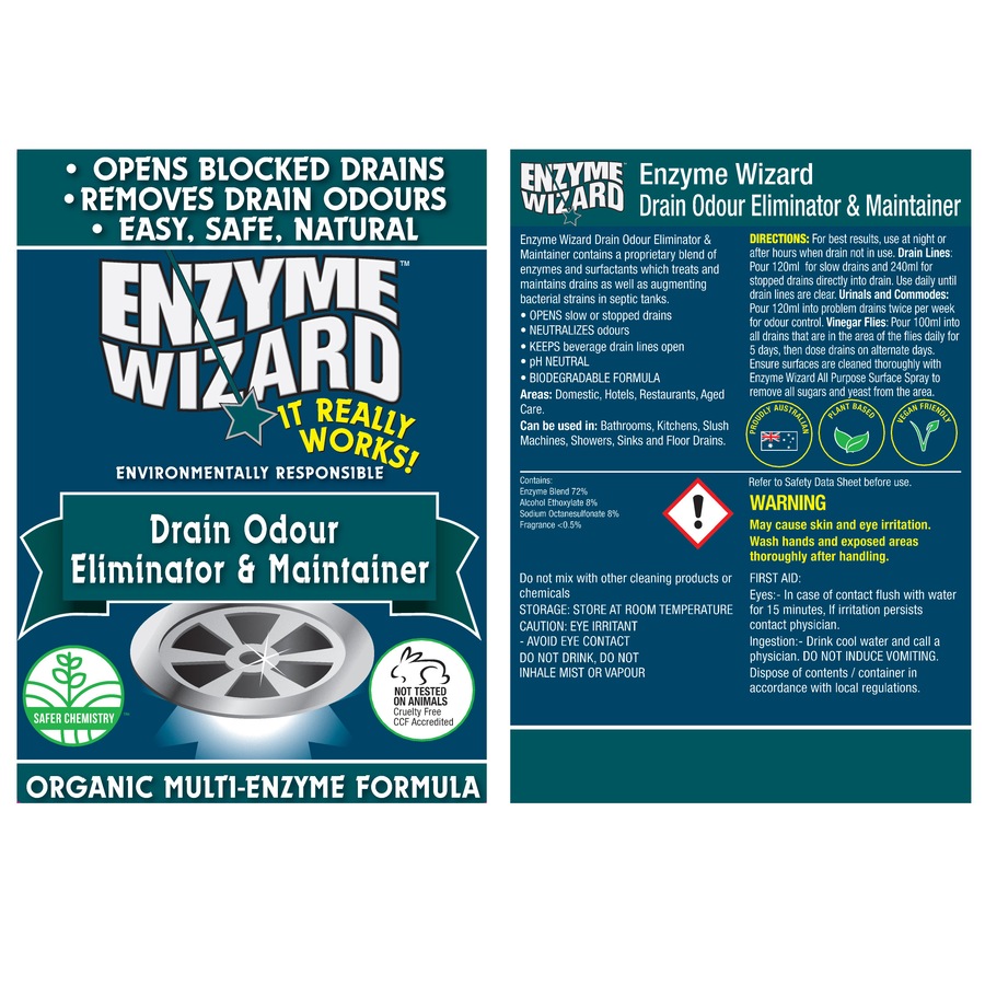 Enzyme Wizard Kitchen/Shower Drain Odour Eliminator/Blocked Drain Maintainer 20L