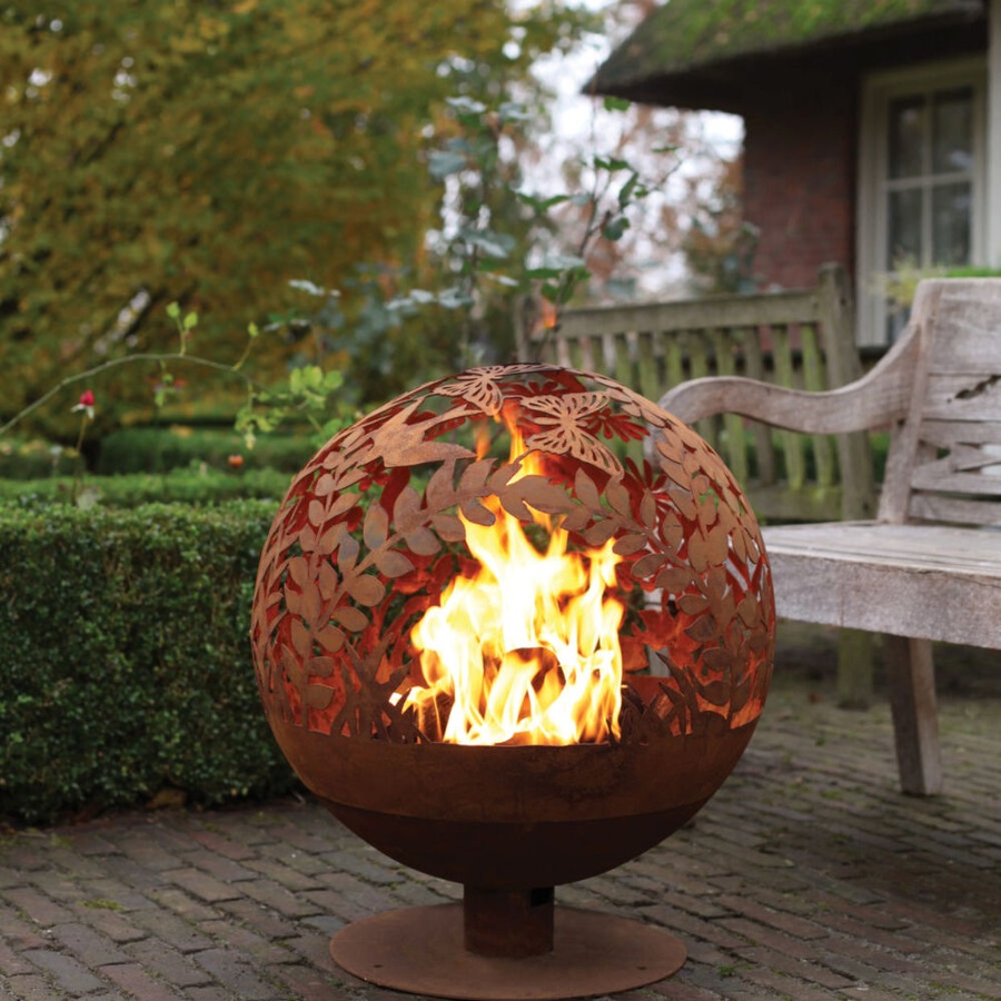 Buy Esschert Design Fire Ball Pre-Rusted Laser Cut Flowers Outdoor ...