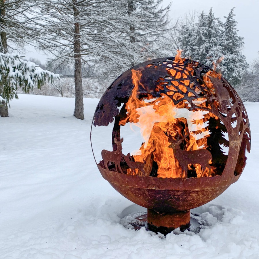 Buy Esschert Design Fire Ball Pre-Rusted Laser Cut Forest Scene Garden ...