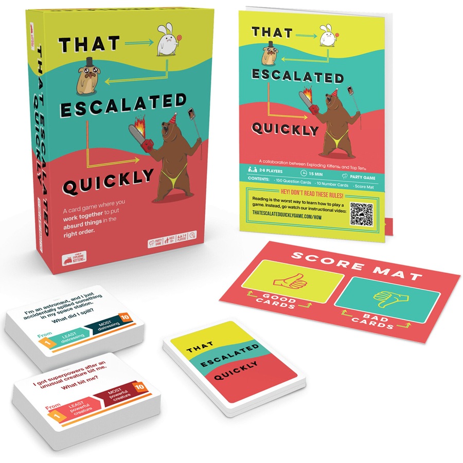 Exploding Kittens That Escalated Quickly Party Card Deck Game w/ Score Mat 10y+