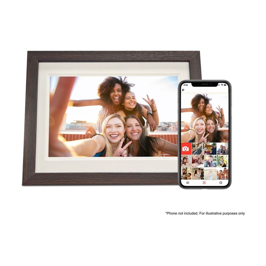 FireFly Frameo 10.1In Wi-Fi Digital Photo Frame Remote Display - Dark Wood