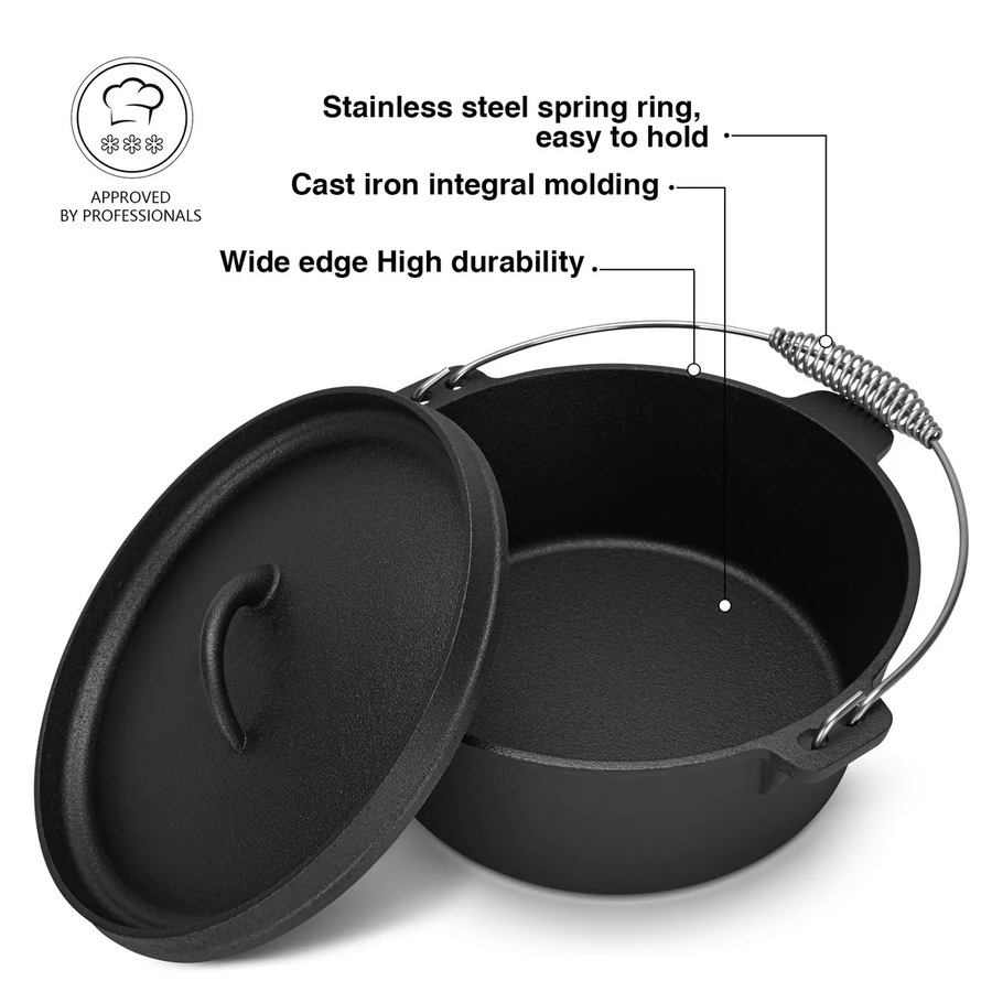 Fissman Cast Iron Dutch Oven Pan w/ Two Side Handles and Hanger 25 x 10cm