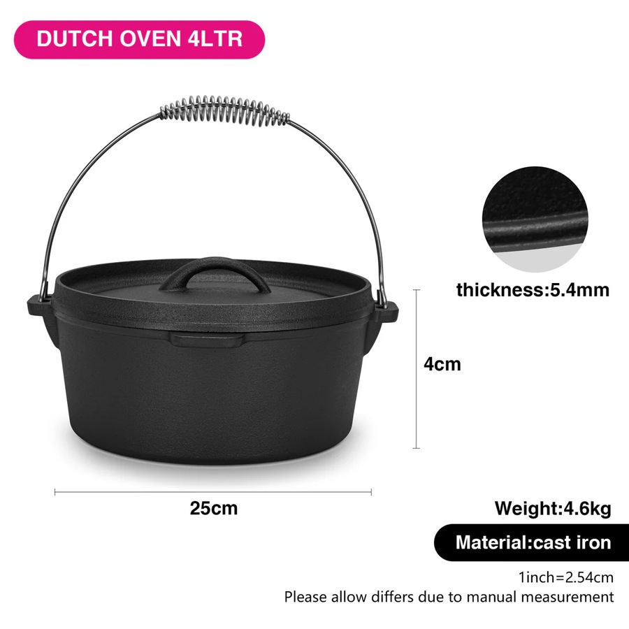 Fissman Cast Iron Dutch Oven Pan w/ Two Side Handles and Hanger 25 x 10cm
