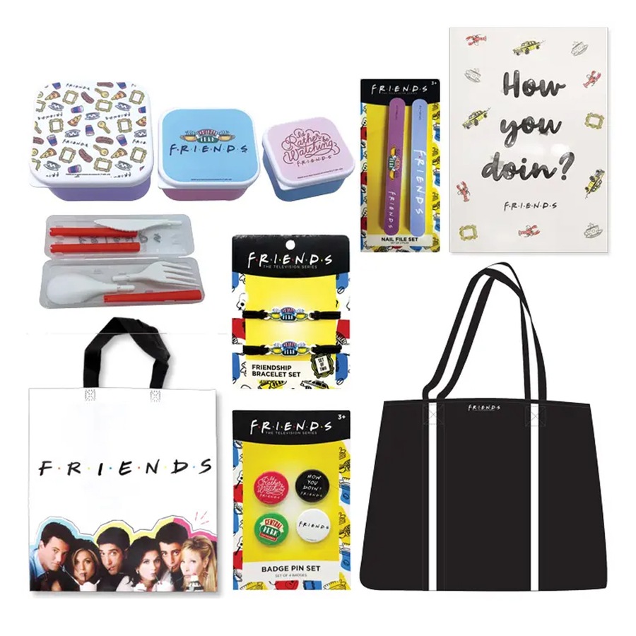 Friends Showbag 22 Badges/Bracelet Cutlery/Handbag/Nail Files/Notebook/Snack Box