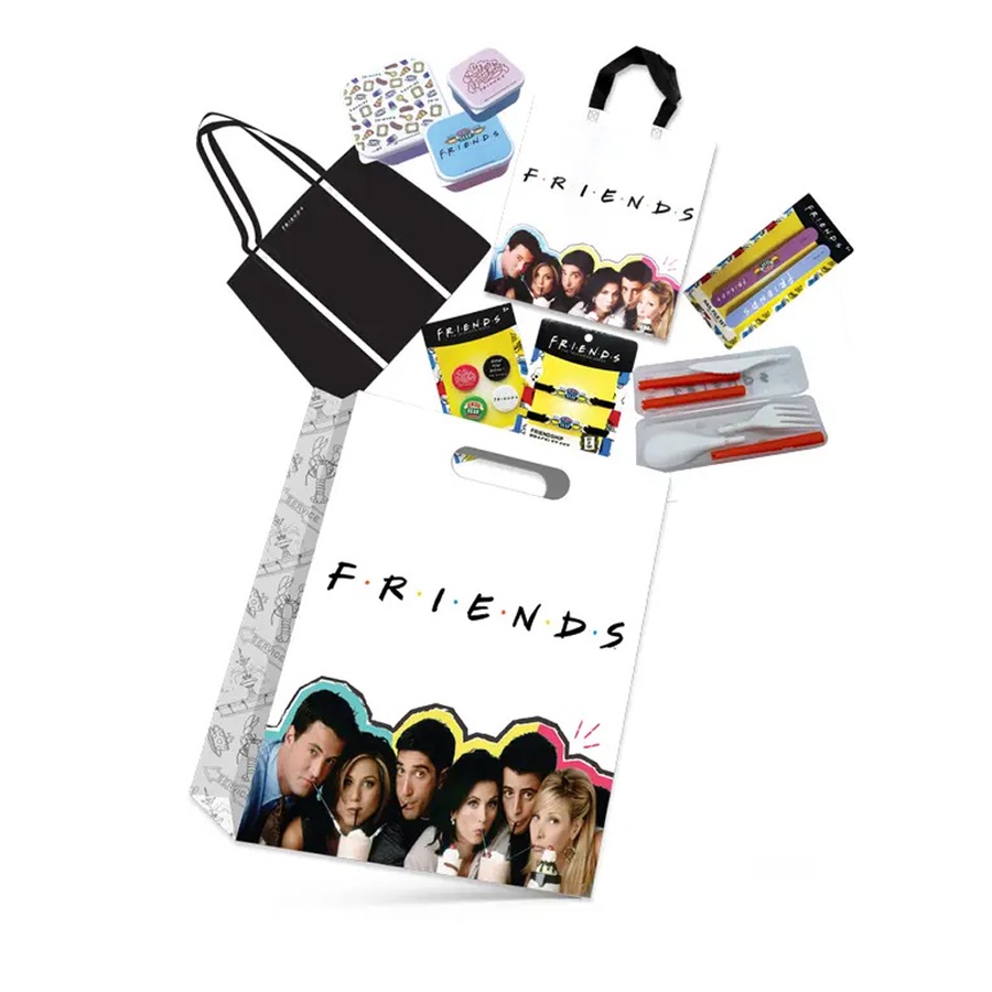 Friends Showbag 22 Badges/Bracelet Cutlery/Handbag/Nail Files/Notebook/Snack Box