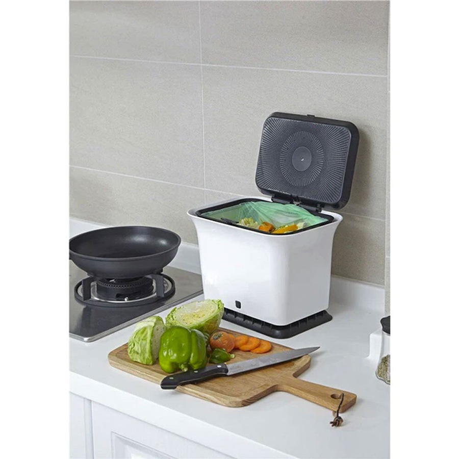Full Circle Fresh Air Kitchen Cleanliness Compost Waste/Trash Bin White/Grey