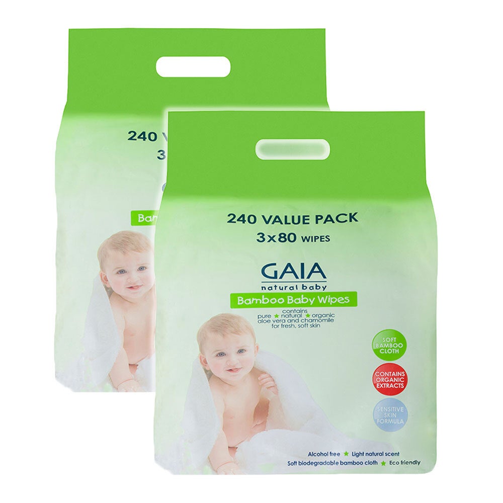 Gaia 480PK Natural/Organic Bamboo Baby/Infant Wipes Lightly Scent/Alcohol-Free
